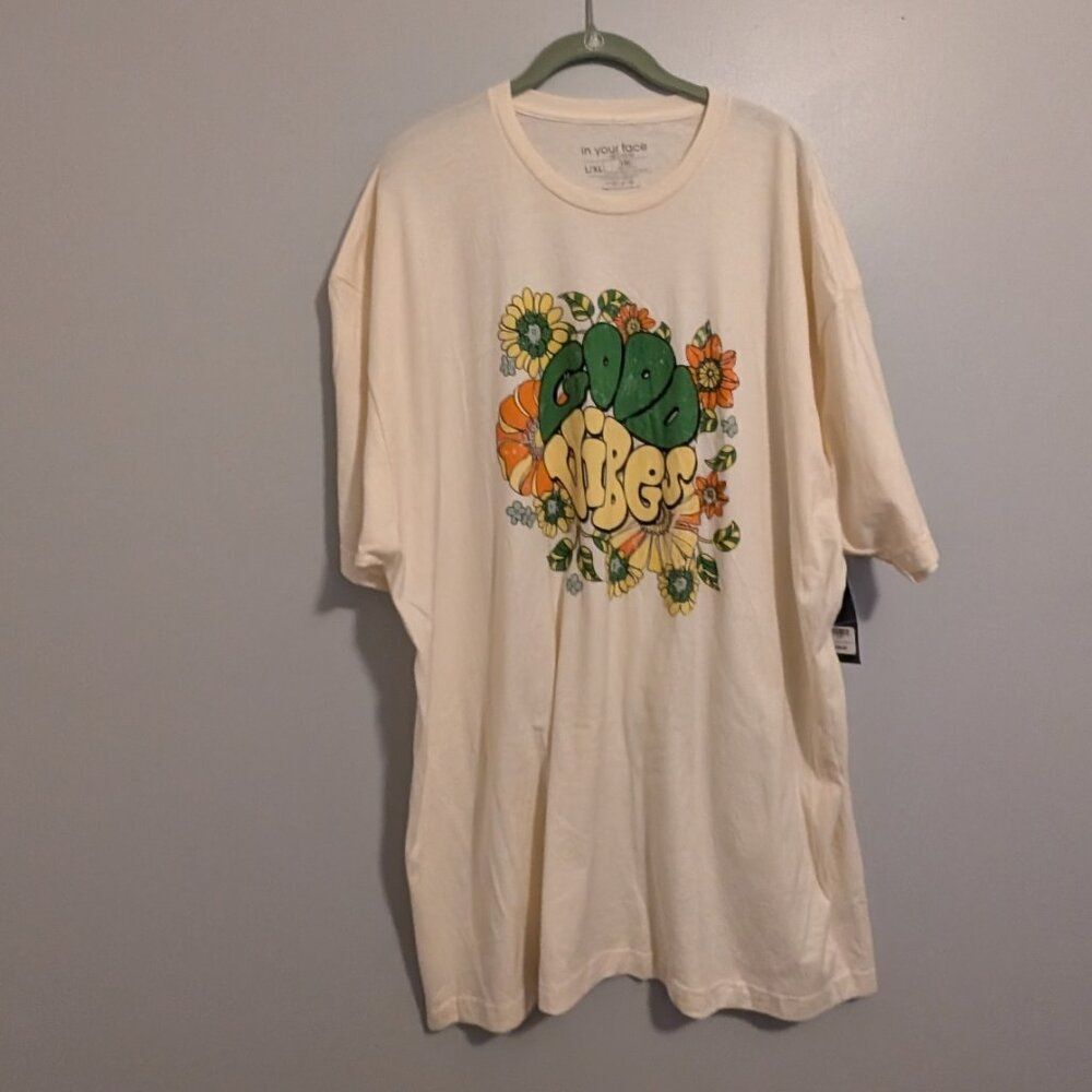 Men's T-Shirt Good Vibes (In Your Face) Size L/XL Yellow